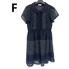 【夏物セール】アースミュージックエコロジーネイビー 花柄ドット柄 半袖ワンピース