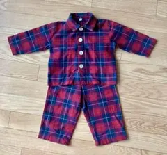 赤と紺のチェック柄 ベビーパジャマ 80cm 無印良品