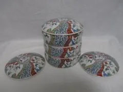新品未使用 美濃焼 前畑陶器 庫山窯 色絵手まり 三段重 蓋付き 重箱