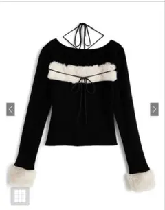 GRL ファーホルターネックリボンニットトップスru1387