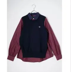 FRED PERRY 長袖シャツ ネイビー チェック柄　フェイクシャツのサムネイル