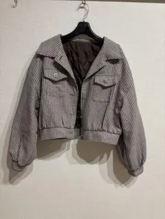 ブラウン系チェック クロップドジャケット