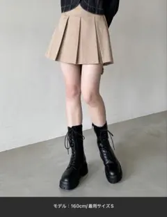 Heather ワイドプリーツミニスカート M ベージュ