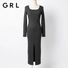 グレイル リブニットワンピース M-L チャコールグレー マキシ丈 体型カバー