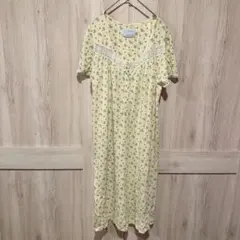 アシュレイテイラー 花柄 ワンピース 半袖 【M】 黄 綿 ルームウェア