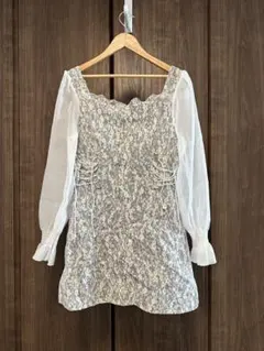 花柄ミニワンピース 長袖 レース