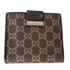 早い者勝ち GUCCI グッチ 二つ折り 財布 キャンバス 茶色 フレーム