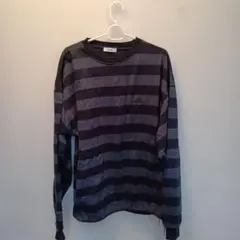 Perushu ダークグレー・ブラックストライプ長袖カットソー