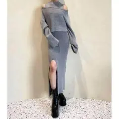 ③EMODA スリットグレーワンピ 秋冬 マルチウェイ仕様 モード韓国系女子人気