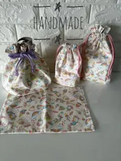 お弁当袋　給食袋　コップ袋　ランチクロス　ユニコーン　レインボー　ハート