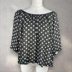 【美品】Hariss ドット柄シフォンブラウス　ボリューム袖　Sサイズa1067