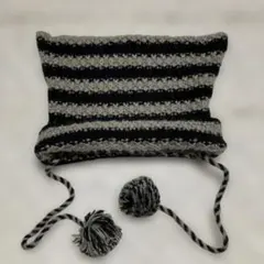 ストライプニット帽 ポンポン付き