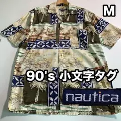 NAUTICA 90s アロハシャツ 総柄 MLサイズ 半袖シャツ 開襟シャツのサムネイル