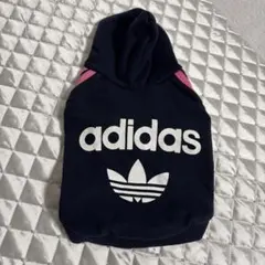 ♡ワンちゃんのパーカー♡ 犬服 トレーナー お散歩着 ダークブルー×ピンクライン