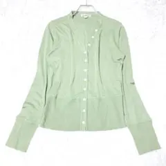 カーディガン　羽織　トップス　Ｖネック　グリーン　リブ袖　きれいめカジュアル