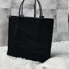 【美品★グッチ ナイロン トート ブラック メタルハンドル バッグ 専用袋付