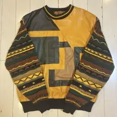 Trutus biancarra 80s レザー ニット スウェット セーターのサムネイル