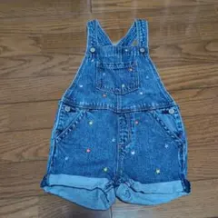 デニムブルー刺繍ショートオーバーオール