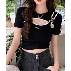 【GLAMOROUS JANE】バストカットアウト ショート丈 配色Tシャツのサムネイル