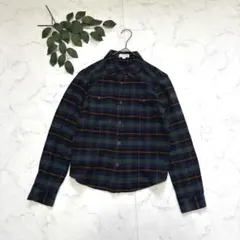 8590✾フェリシモ✾フランネルシャツ【L】チェック/綿100/ネイビーグリーンのサムネイル
