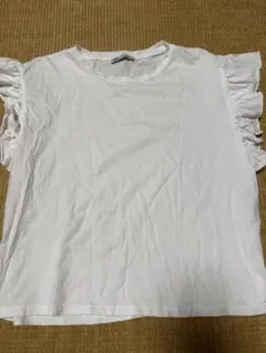 ZARA フリル付きホワイト半袖Tシャツ