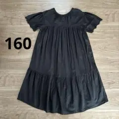 160☆半袖フレアワンピース ロングワンピ ブラック コットン 綿 ガールズ