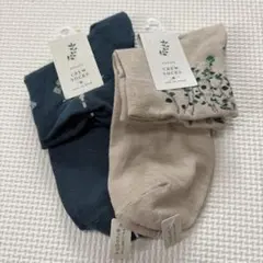 新品レディース23〜25cm 夫人ソックス2点セット グリーン ベージュ リーフ