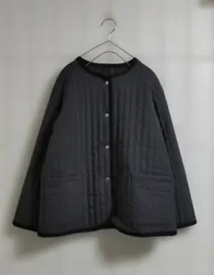 ハルメク 中綿 キルティング ハーフコート M ダークグレー 撥水加工 極美品