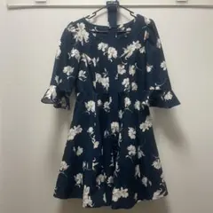 AnMILLE ネイビー 花柄 七分袖 ワンピース