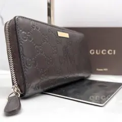 ◇美品◇グッチ　シマレザー　ロゴプレート　長財布　ダークブラウン　112724のサムネイル