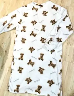 最終SALE テディベア柄　ルームウェアワンピース部屋着ふわふわパジャマホワイト