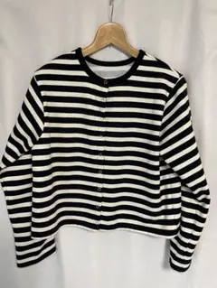 ダブルクローゼット黒白ストライプ カーディガン 長袖