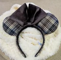 TDR ディズニー チェック柄カチューシャ　ブラウン