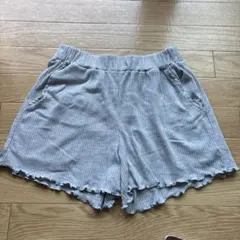 グレー リブショートパンツ フリル裾 ウエストゴム ルームウェア Mサイズ