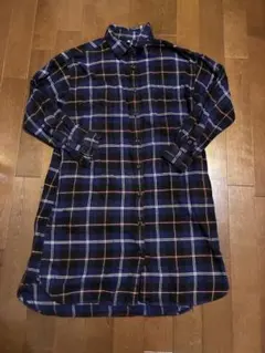 ネイビー系チェック長袖シャツワンピース 140