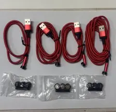 マグネット USBケーブル 4本 7ピン 三種類端子3セット 充電データ転送 赤