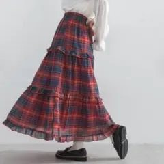 【最終値下げ】Lupilie 先染め シングルガーゼ ティアードスカート レッドのサムネイル