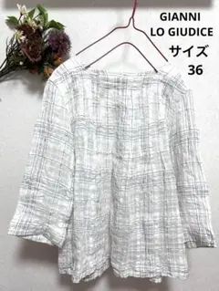GIANNI LO GIUDICEリネン風チェック柄五分袖トップス　ゆったり