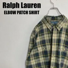 ラルフローレンエルボーパッチシャツXXL長袖ワークフラップチェック刺繍なし2XL