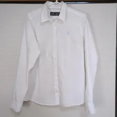 【13号】EAST BOY ホワイト長袖シャツ　水色刺繍