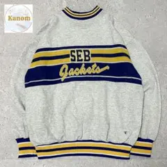 アメリカ製 カレッジロゴ スウェット ニット刺繍 トレーナー リブライン 古着