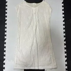 アイボリー レース 半袖ひざ丈ワンピース M