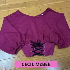 オシャレ CECIL McBEEワインレッド レースアップ クロップドTシャツのサムネイル