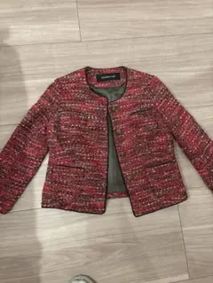 美品☆ドゥーズィエムクラス ツイードジャケット 金ボタン ノーカラー M