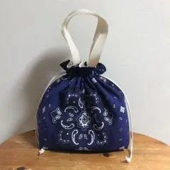 バンダナ柄巾着トートバッグ　ハンドメイドバッグ
