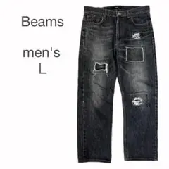 Beams ビームス メンズ ストレートデニム ジーンズ ダメージ加工 L 黒系