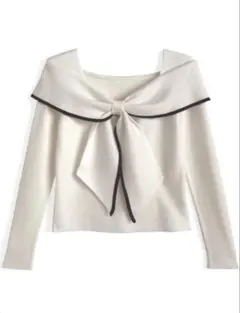 リボンモチーフ配色ニットトップス[lt128]