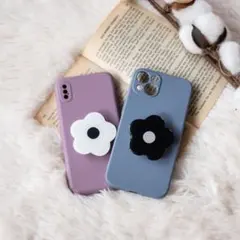 ポップソケット フラワー 黒白花 iPhone12pro 韓国 かわいい