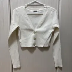 ZARA リブ クロップド カーディガン ホワイト