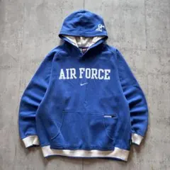 古着 希少デザイン NIKE AIR FORCE パーカー ゆったりM 青 刺繍